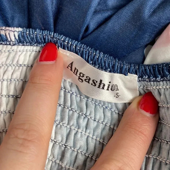 Angashion Floral Fit and Flare Navy Blue Pink Button Down Dress Size S - Picture 7 of 10